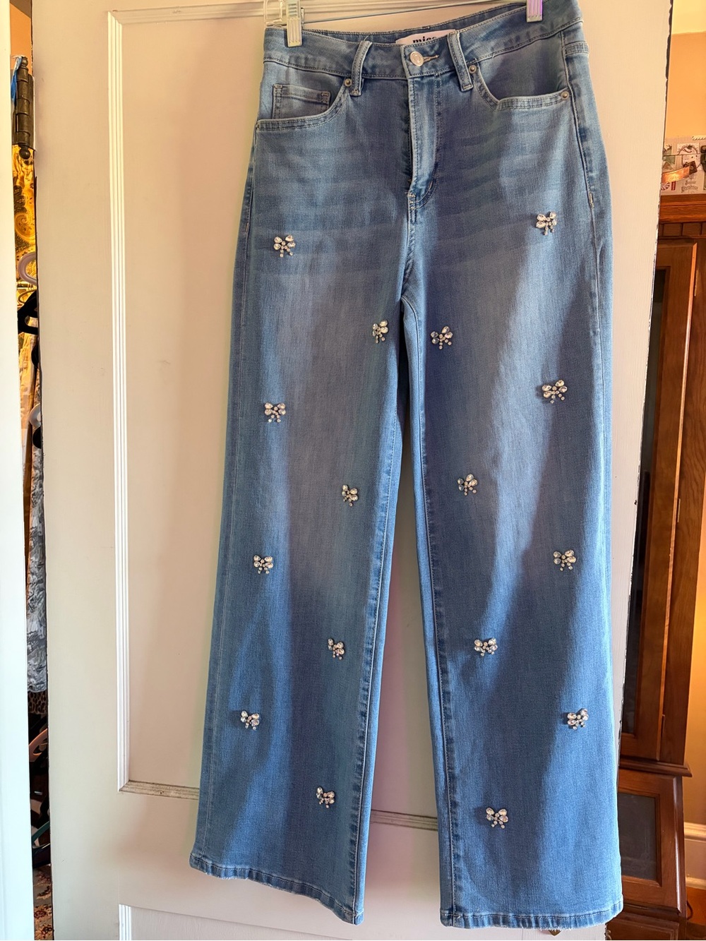 Mica Denim Size 27 Bow Rhinestone Embellished Wide Leg Jeans